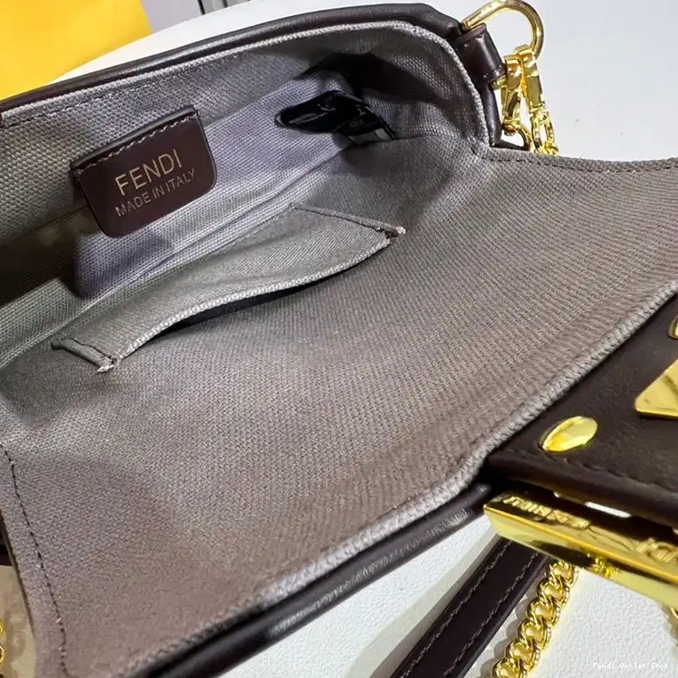 Cheap Baguette Grey Motif FF Canvas In Multi Mini Fendi Bag 0406 HOT SALE
